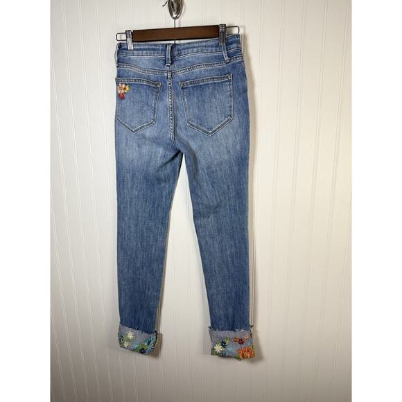 Driftwood Colette Embroidered Cuff Cropped Jeans W24 L26 Floral Raw Hem - Picture 2 of 10